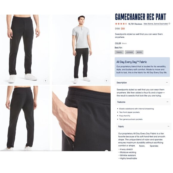 Public Rec Gamechanger Rec Pants Size 36x32 Mens Zip Pockets Pull On Sweatpants - Picture 12 of 13